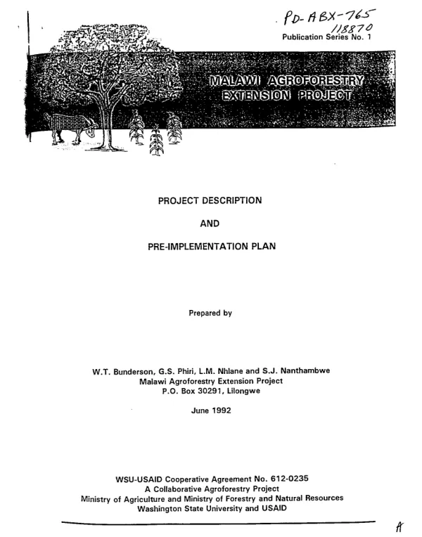 Malawi agroforestry extension (MAFE) project : project description and pre-implementation plan
