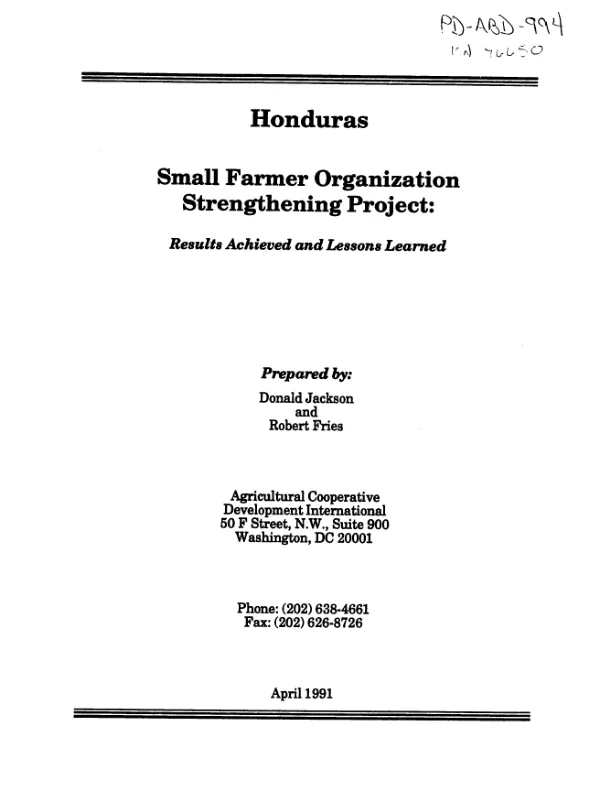 Honduras -- small farmer organization strengthening project : results achieved and lessons learned