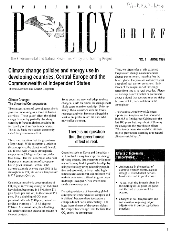 Climate change policies and energy use in developing countries, Central Europe and the Commonwealth of Independent States