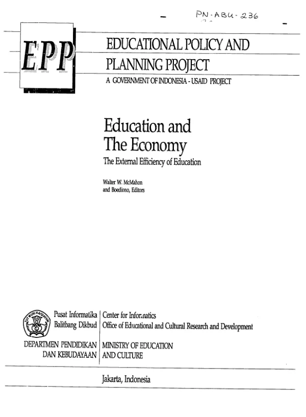 Education and the economy : the external efficiency of education -- 25 YD [25 year development] plan, volume II