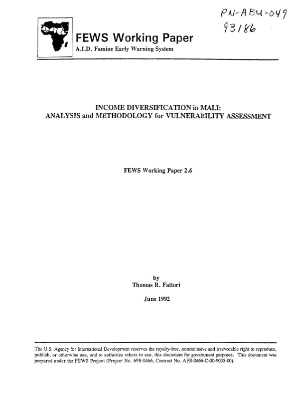 Income diversification in Mali : analysis and methodology for vulnerability assessment