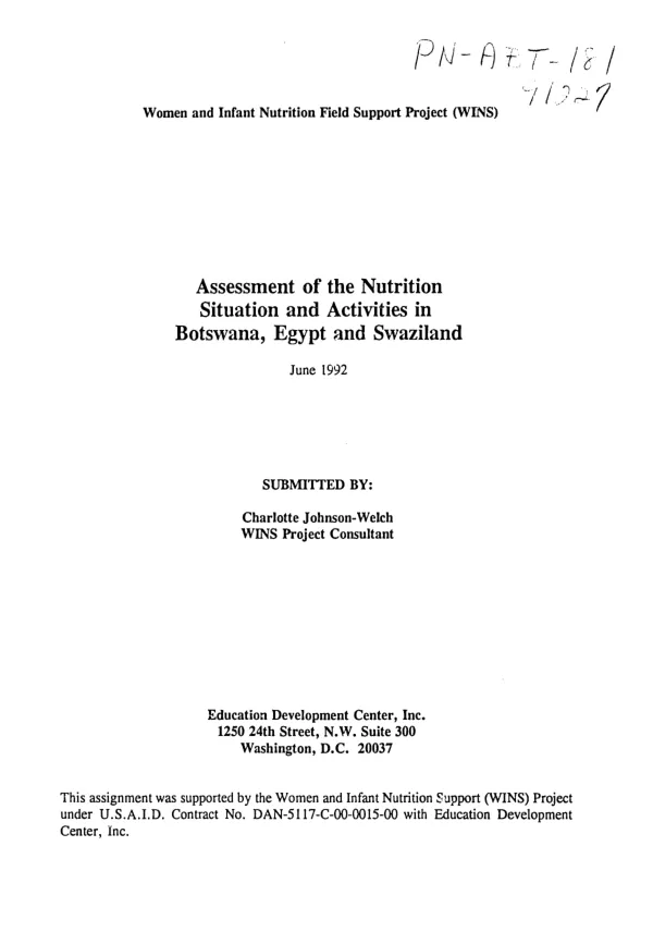 Assessment of the nutrition situation and activities in Botswana, Egypt, and Swaziland
