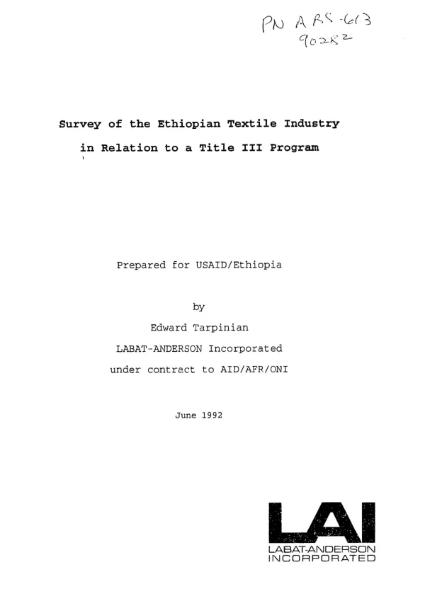 Survey of the Ethiopian textile industry in relation to a Title III program