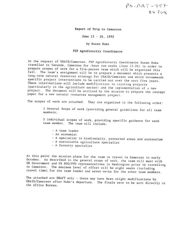 General scope of work for preparation of USAID/Cameroon natural resources management strategy/program document