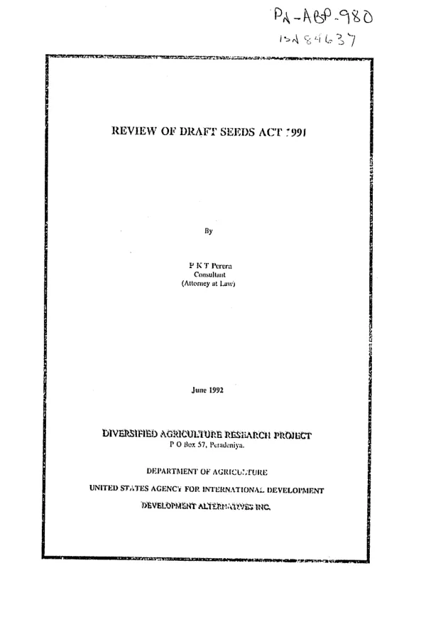 Review of draft Seeds Act 1991