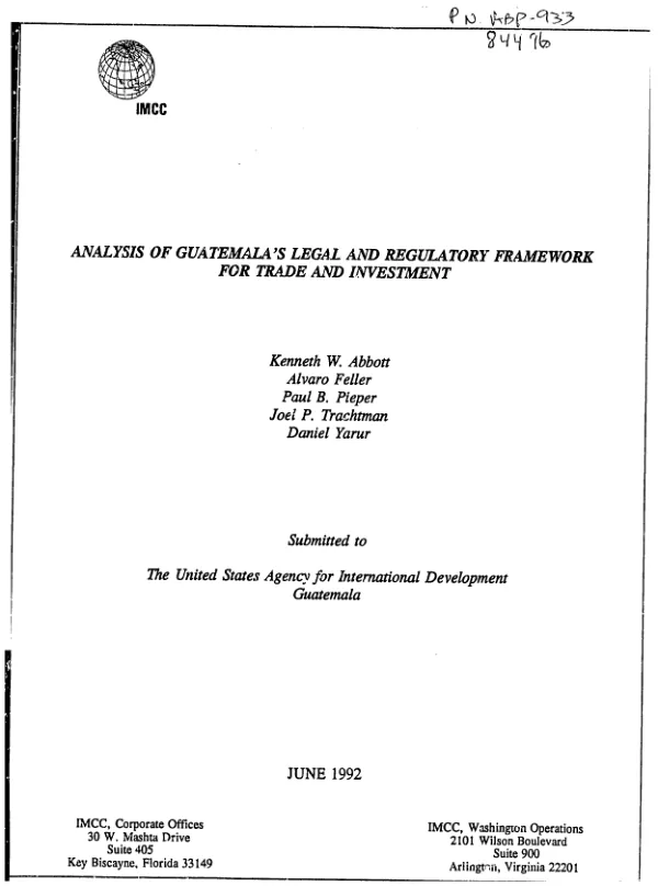 Analysis of Guatemala"s legal and regulatory framework for trade and investment
