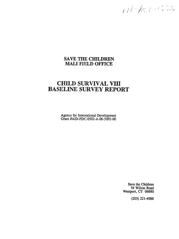 Child survival VIII baseline survey : knowledge and practice survey, Save the Children/Mali