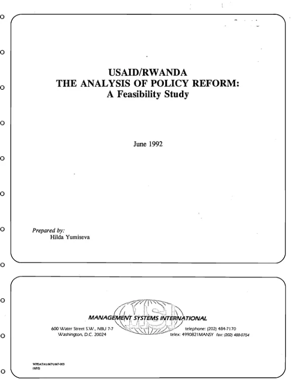USAID/Rwanda -- the analysis of policy reform : a feasibility study