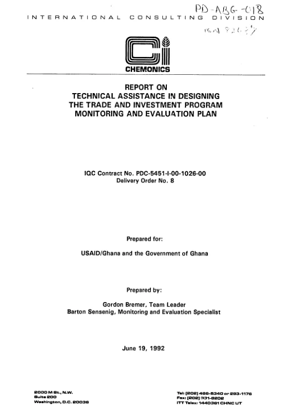 Report on technical assistance in designing the trade and investment program monitoring and evaluation plan