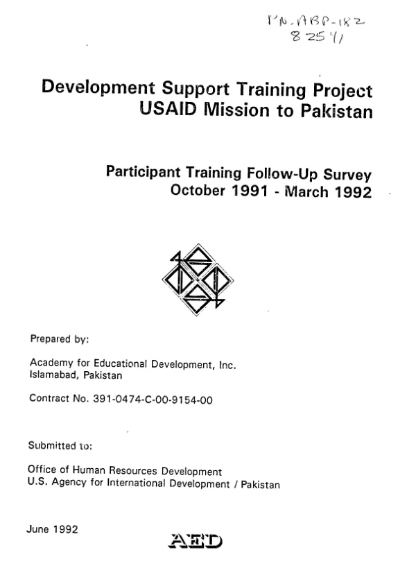 Development support training project : USAID Mission to Pakistan -- participant training follow-up survey, October 1991-March 1992