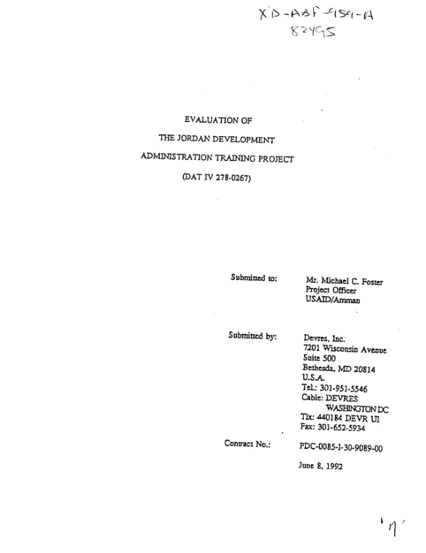 Evaluation of the Jordan development administration training project (DAT IV 278-0267)