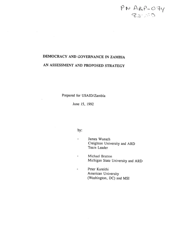 Democracy and governance in Zambia : an assessment and proposed strategy