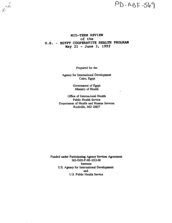 Mid-term review of the US-Egypt cooperative health program : May 21-June 3, 1992