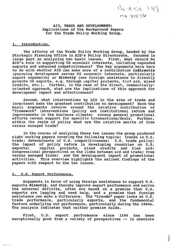 AID, trade and development : implications of the background papers for the trade policy working group