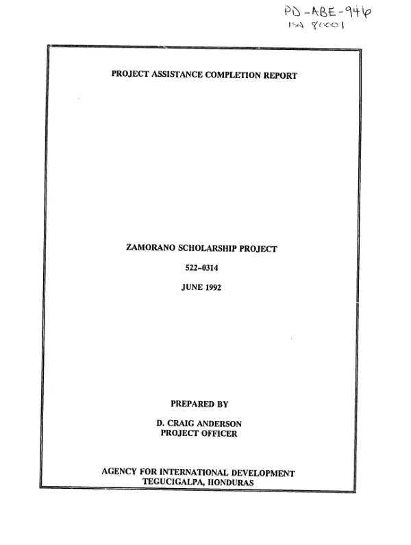 Project assistance completion report : Zamorano scholarship project, 522-0314