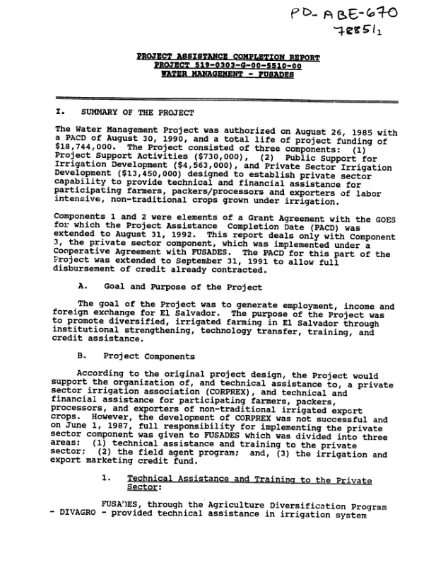 Project assistance completion report : project 519-0303-G-00-5510-00 -- water management, FUSADES