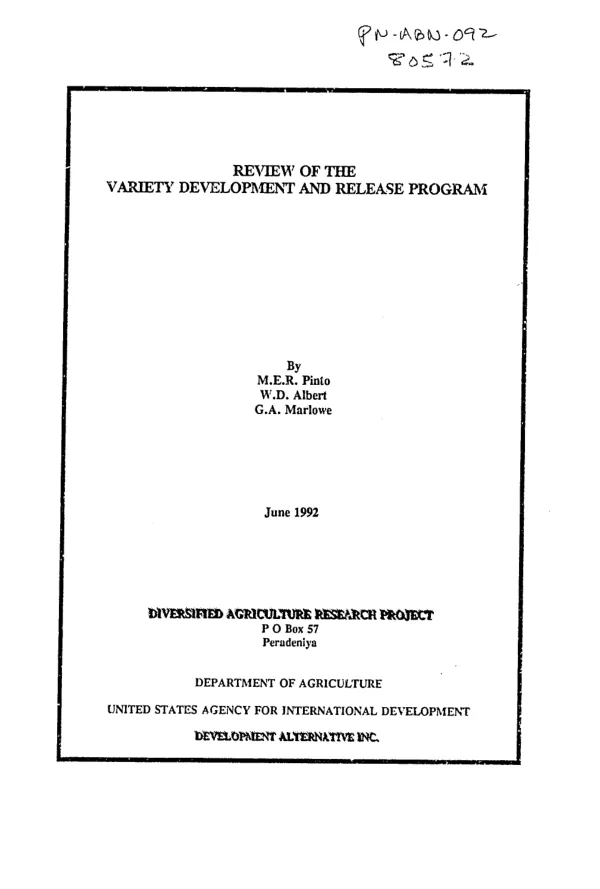 Review of the variety development and release program