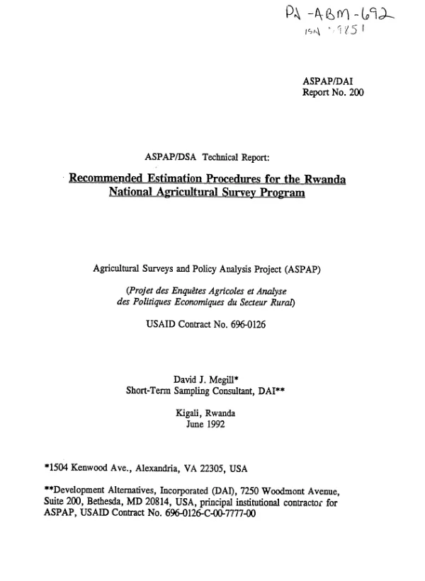 Recommended estimation procedures for the Rwanda national agricultural survey program