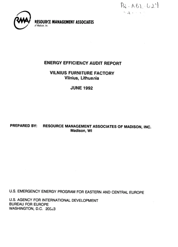 Energy efficiency audit report : Vilnius Furniture Factory -- Vilnius, Lithuania