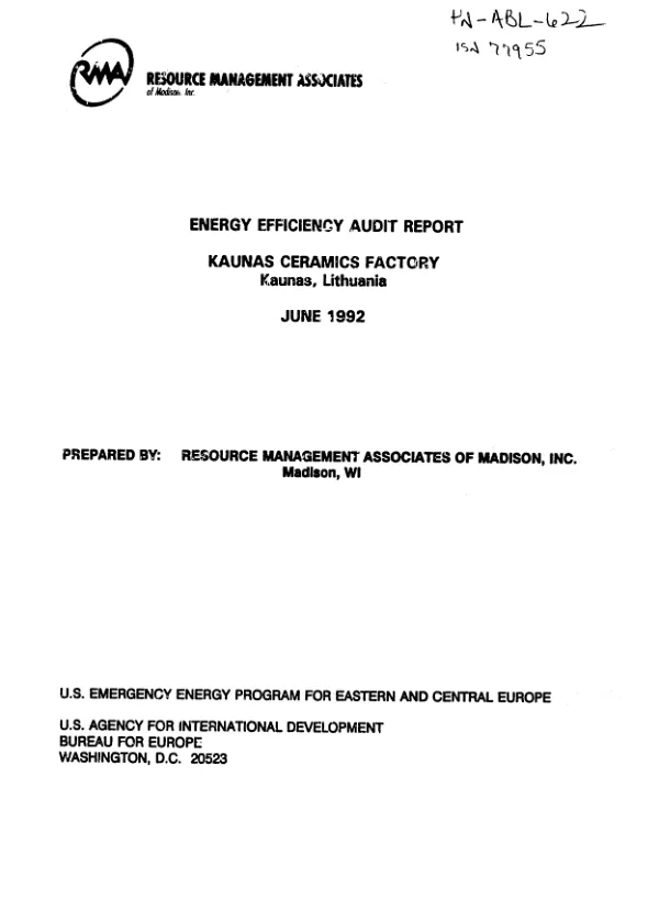 Energy efficiency audit report : Kaunas Ceramics Factory -- Kaunas, Lithuania