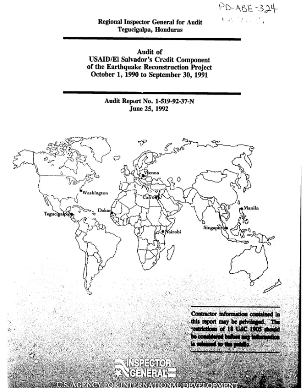 Audit of USAID/El Salvador"s credit component of the earthquake reconstruction project -- October 1, 1990 to September 30, 1991