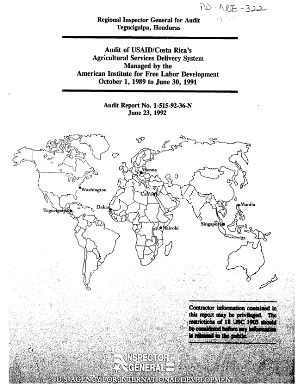 Audit of USAID/Costa Rica"s agricultural services delivery system managed by the American Institute for Free Labor Development -- October 1, 1989 to June 30, 1991