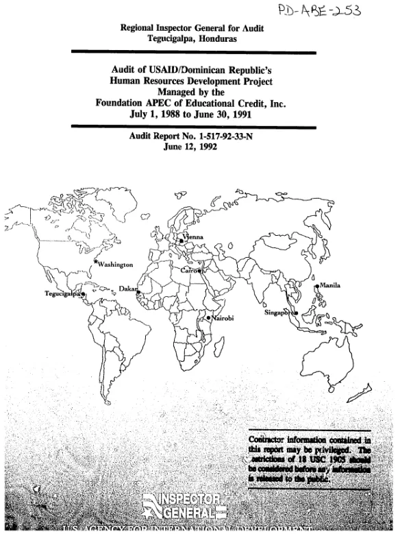 Audit of USAID/Dominican Republic"s human resources development project managed by the Foundation APEC of Educational Credit, Inc. : July 1, 1988 to June 30, 1991