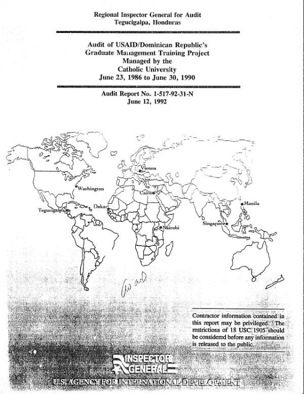 Audit of USAID/Dominican Republic"s graduate management training project managed by the Catholic University, June 23, 1986 to June 30, 1990