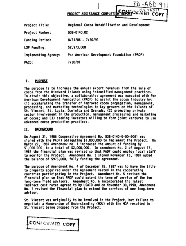 Project assistance completion report : [regional cocoa rehabilitation and development]