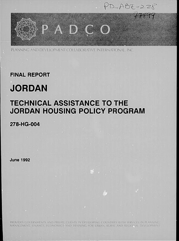 Final report : Jordan -- technical assistance to the Jordan housing policy program, 278-HG-004