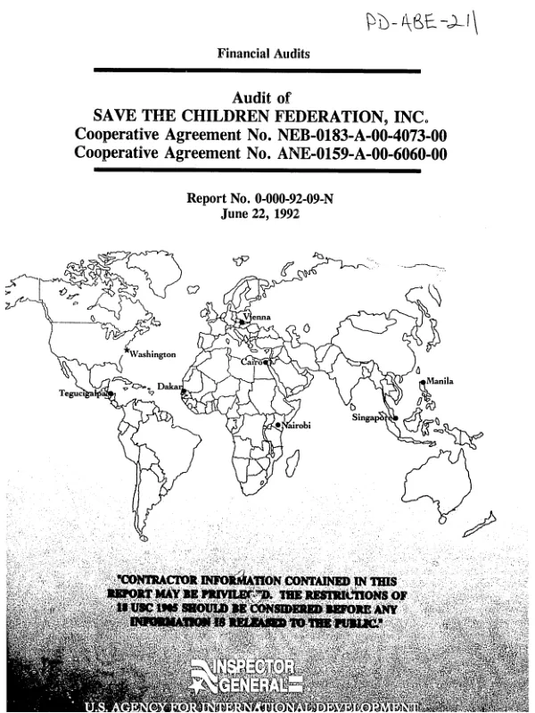 Audit of Save the Children Federation, Inc. : cooperative agreement no. NEB-0183-A-00-4073-00, cooperative agreement no. ANE-0159-A-00-6060-00