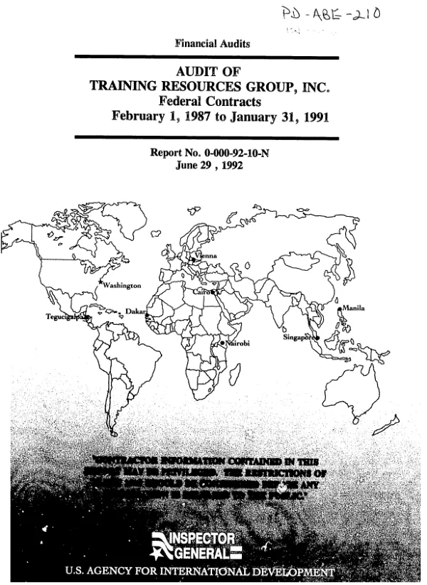 Audit of Training Resources Group, Inc. : federal contracts -- February 1, 1987 to January 31, 1991