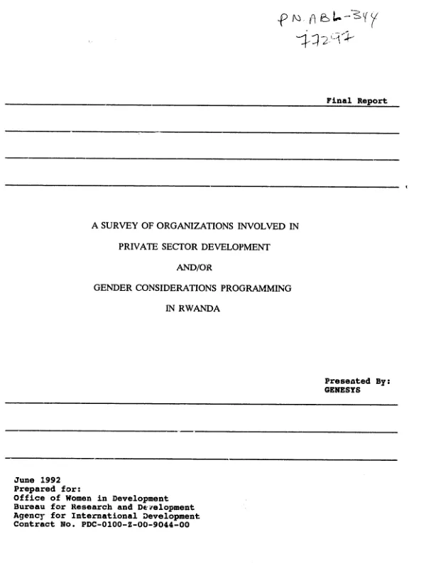 Survey of organizations involved in private sector development and/or gender considerations programming in Rwanda