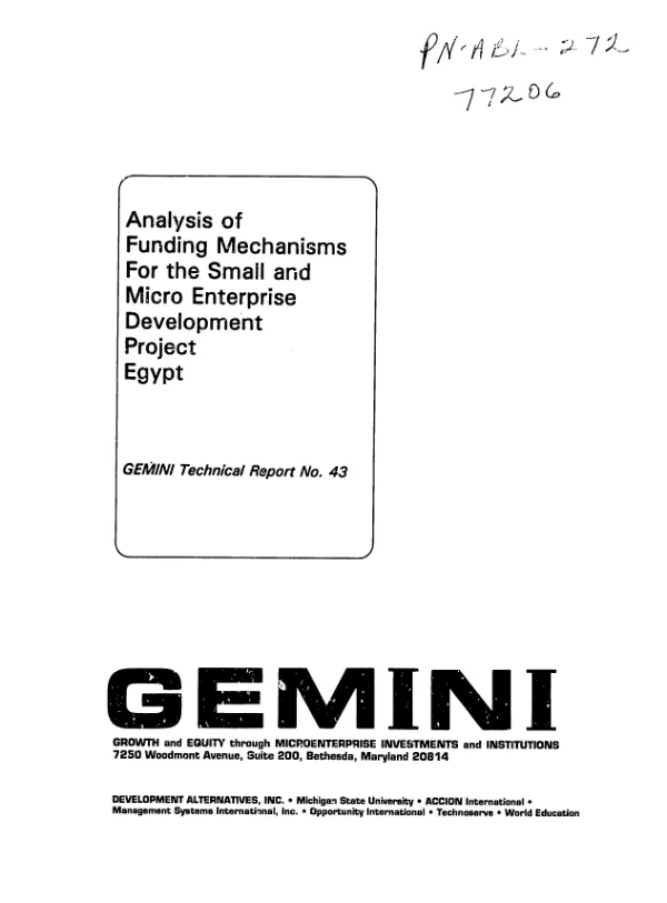 Analysis of funding mechanisms for the small and micro enterprise development project, Egypt