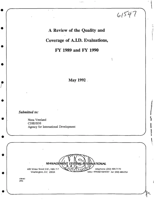 A review of the quality and coverage of A.I.D. evaluations, FY 1989 and FY 1990