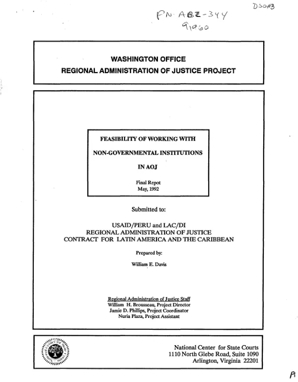 Feasibility of working with non-governmental institutions in AOJ [administration of justice] : final report