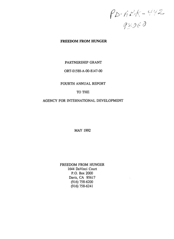 Freedom from Hunger : partnership grant ORT-01588-A-00-8147-00 [i.e. OTR-0158-A-00-8147-00] -- fourth annual report to the Agency for International Development