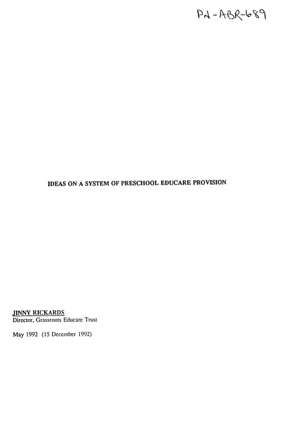 Ideas on a system of preschool Educare provision