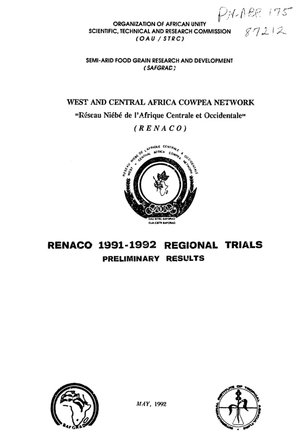 RENACO [West and Central Africa cowpea network] 1991-1992 regional trials : preliminary results