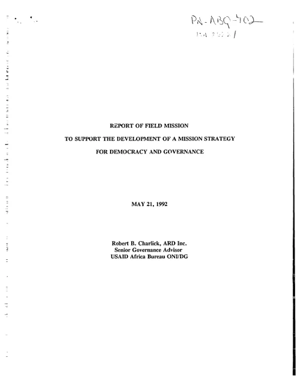 Report of field mission to support the development of a mission strategy for democracy and governance
