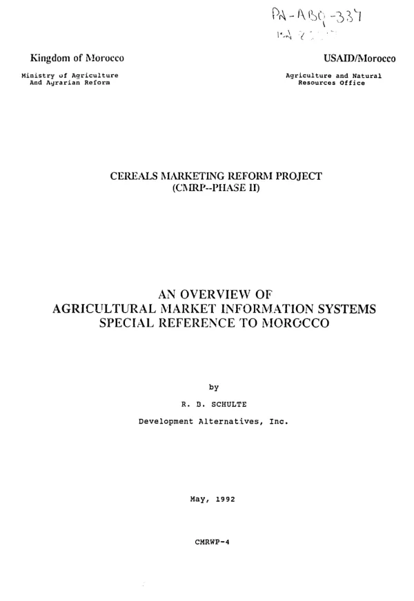 Overview of agricultural market information systems -- special reference to Morocco