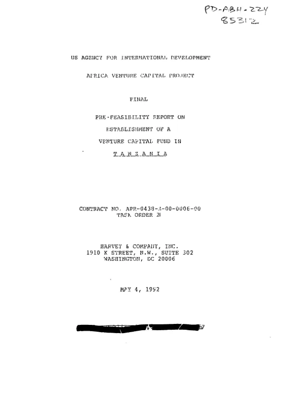 Final pre-feasibility report on establishment of a venture capital fund in Tanzania