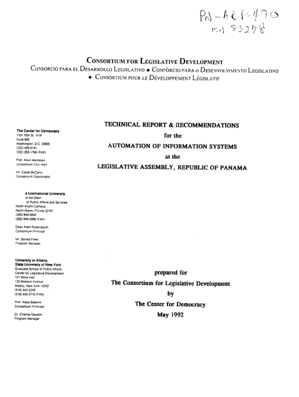 Technical report and recommendations for the automation of information systems at the Legislative Assembly, Republic of Panama