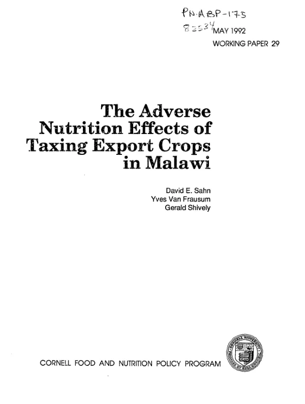 Adverse nutrition effects of taxing export crops in Malawi