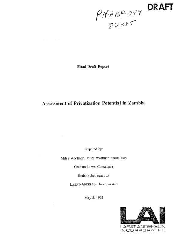 Assessment of privatization potential in Zambia