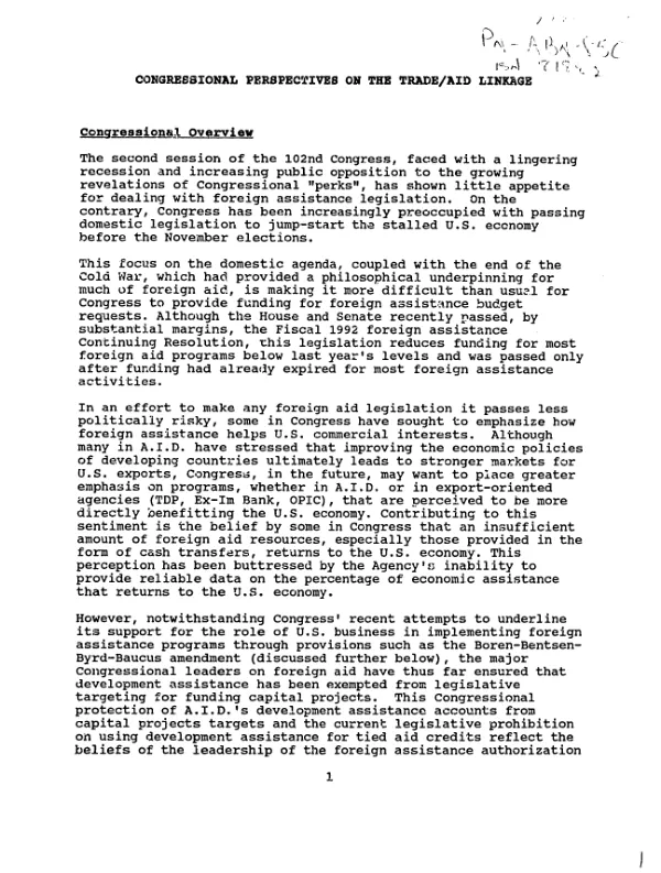 Congressional perspectives on the trade/aid linkage