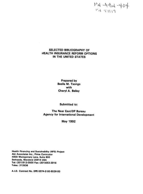 Selected bibliography of health insurance reform options in the United States