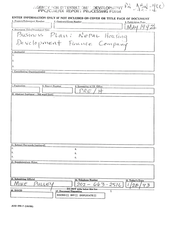 Business plan : Nepal Housing Development Finance Company