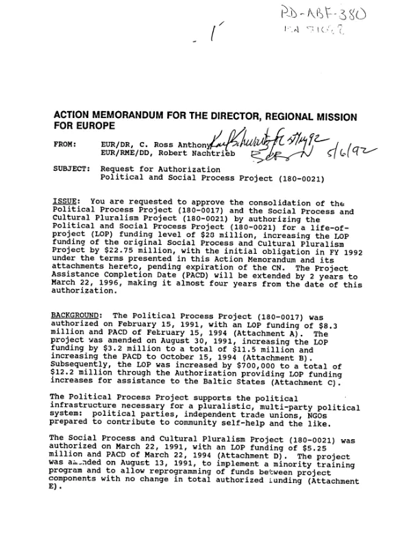 Request for authorization : political and social process project (180-0021) [amendment]