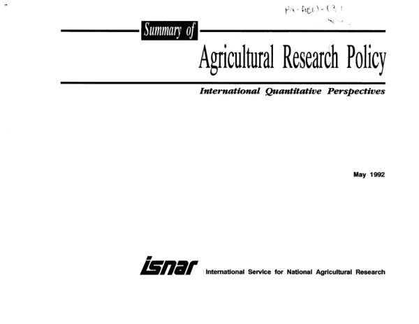Summary of agricultural research policy : international quantitative perspectives